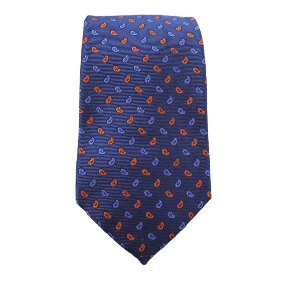 Barneys New York Silk Geographic Print Classic Shirt Tie Blue Orange 56 in.